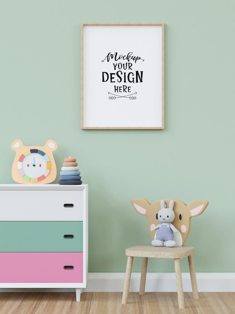 Poster frame in kids room psd mockup