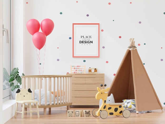 Poster frame in kids room psd mockup