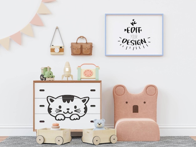 Poster Frame in Kids room Psd Mockup