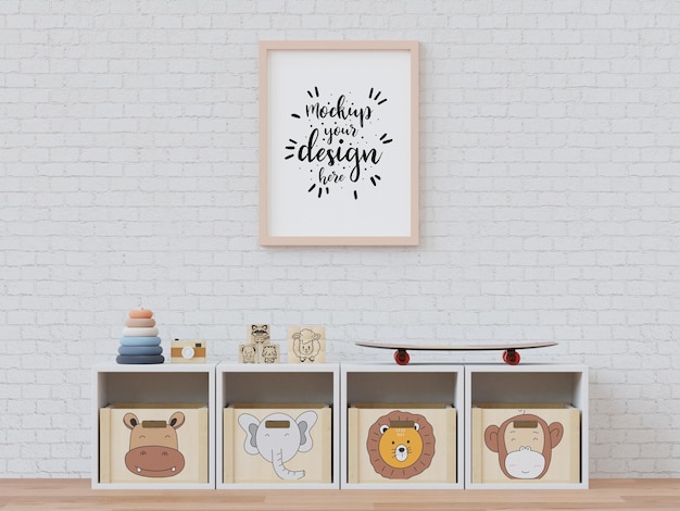 Poster frame in kids room psd mockup