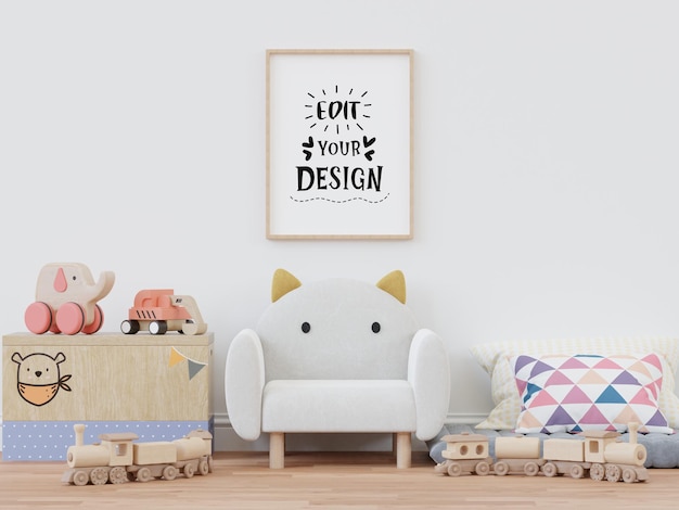 Poster frame in kids room psd mockup