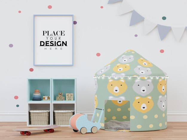 Poster frame in kids room psd mockup