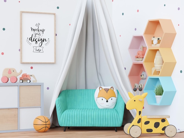 Cornice per poster in camera dei bambini psd mockup