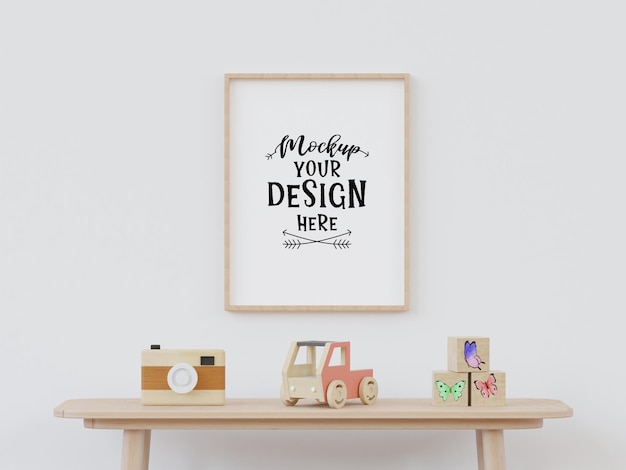 Poster frame in kids room psd mockup