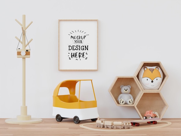 Poster frame in kids room psd mockup