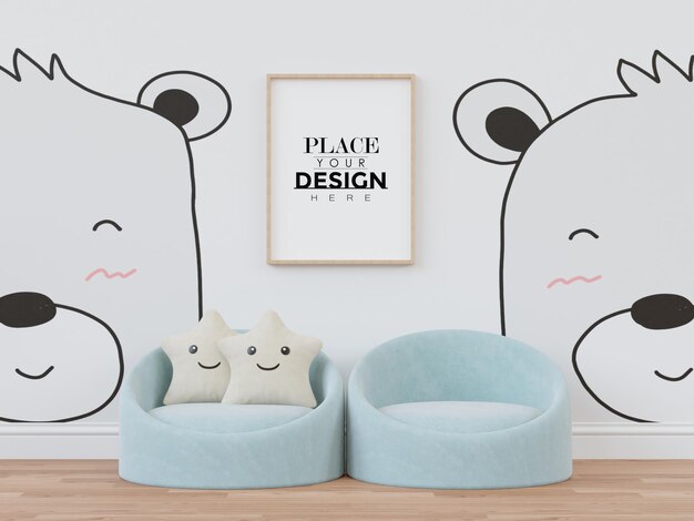 Poster frame in kids room psd mockup