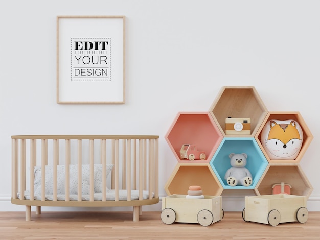 Poster frame in kids room psd mockup