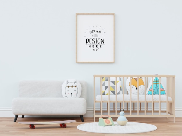 Poster frame in kids room psd mockup