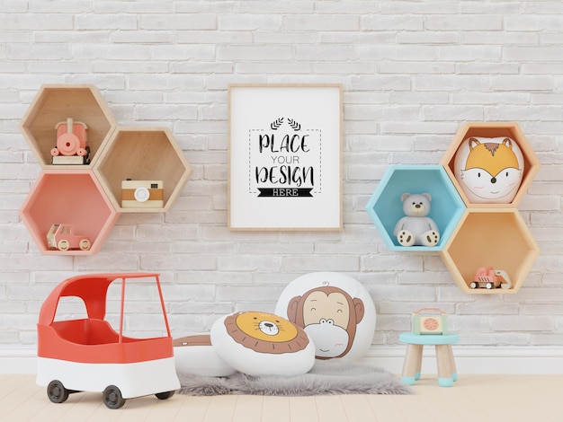 Poster frame in kids room psd mockup