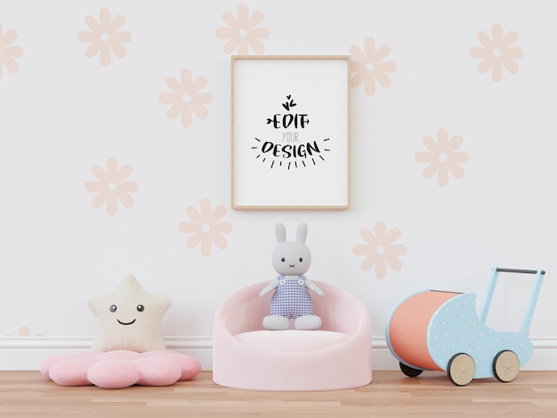 Poster Frame in Kids room Psd Mockup