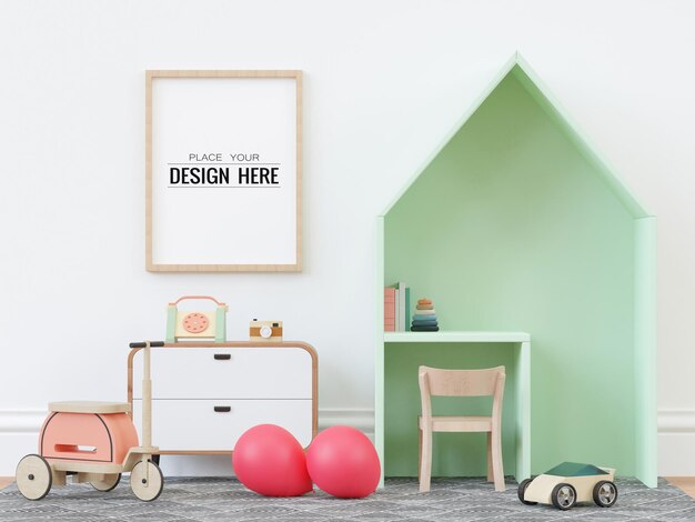 Poster frame in kids room psd mockup