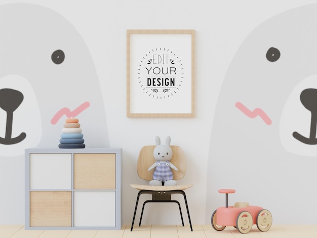 Cornice per poster in camera dei bambini psd mockup