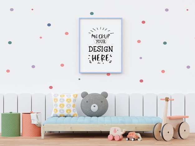 Cornice per poster in camera dei bambini psd mockup