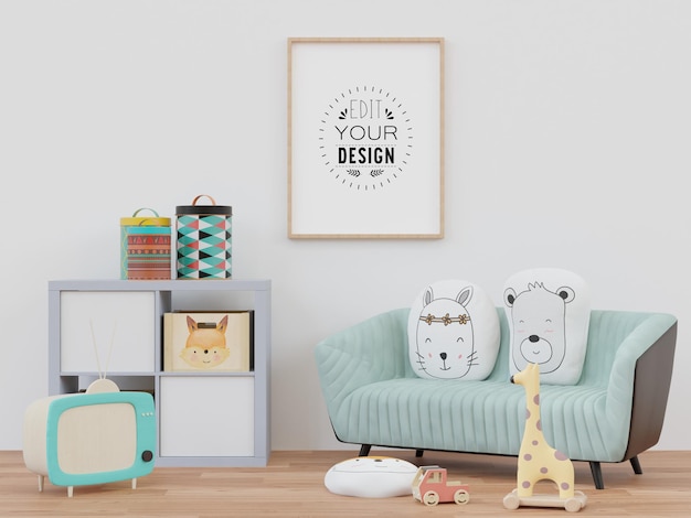 Poster frame in kids room psd mockup