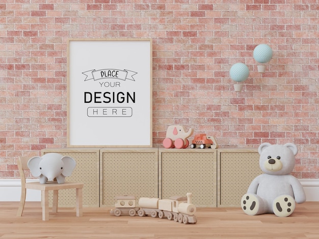 Poster frame in kids room psd mockup