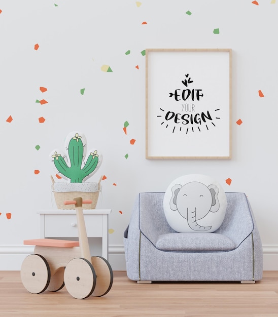 Poster frame in kids room psd mockup