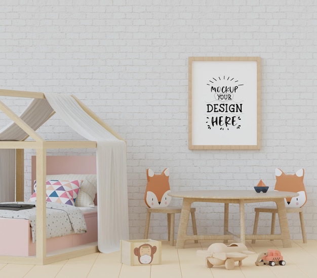 Poster frame in kids room psd mockup