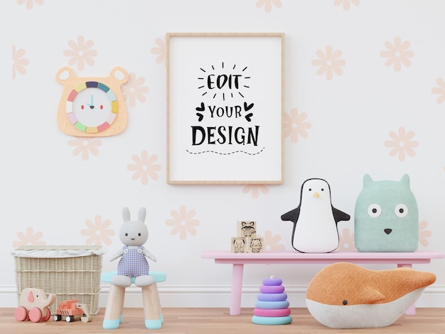 Poster frame in kids room psd mockup