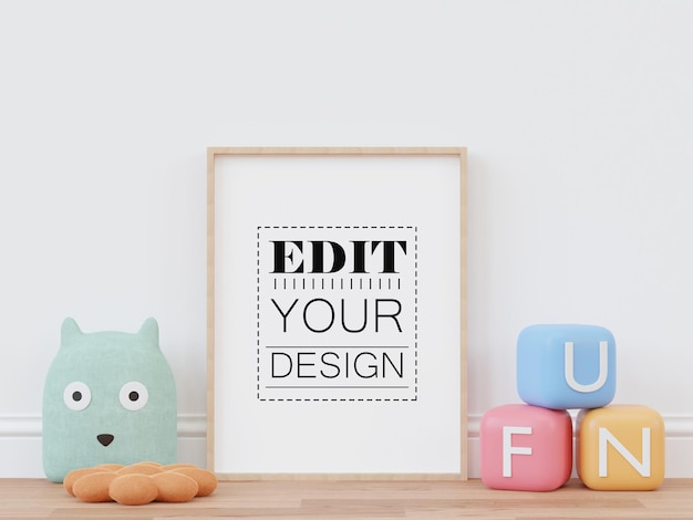 Poster frame in kids room psd mockup