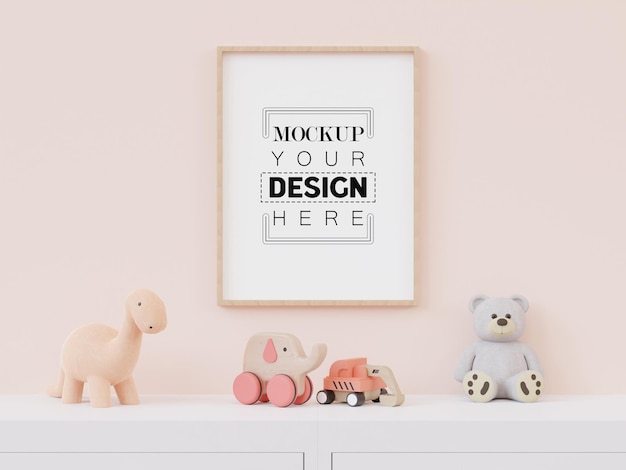 Poster frame in kids room psd mockup