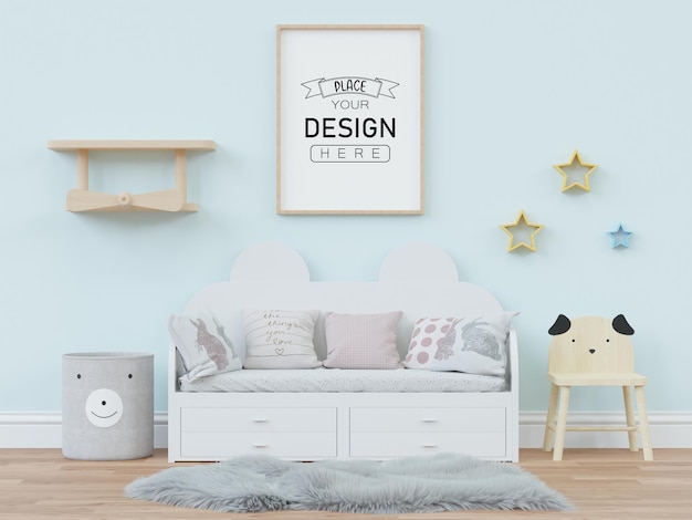 Poster frame in kids room psd mockup