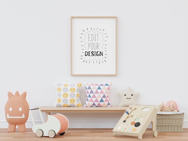 Poster frame in kids room psd mockup