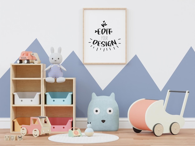 Poster frame in kids room psd mockup