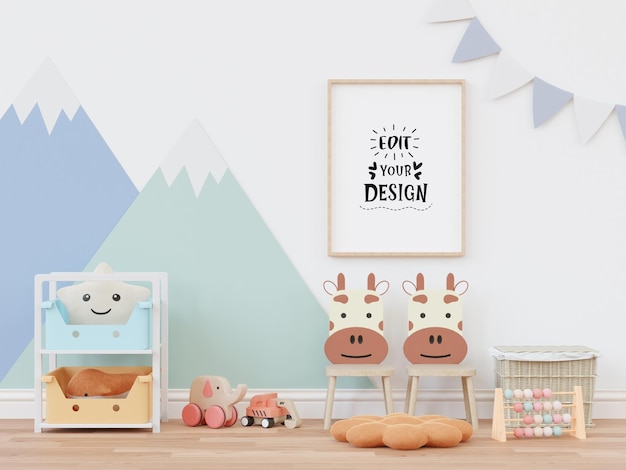 Poster frame in kids room psd mockup