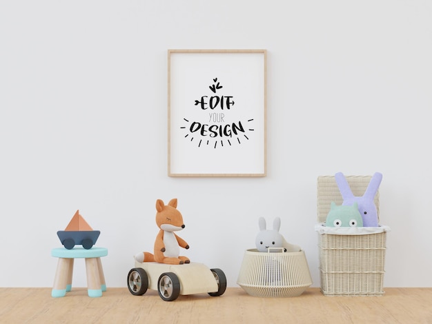 Poster frame in kids room psd mockup