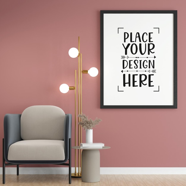 poster frame in living room mock up