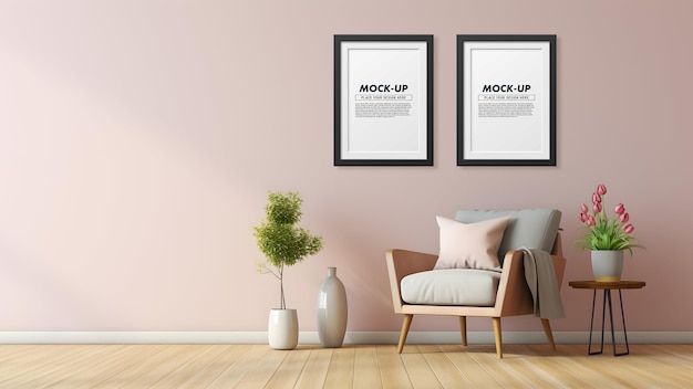 PSD poster frame in living room mockup