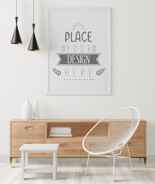 PSD poster frame in living room  mockup