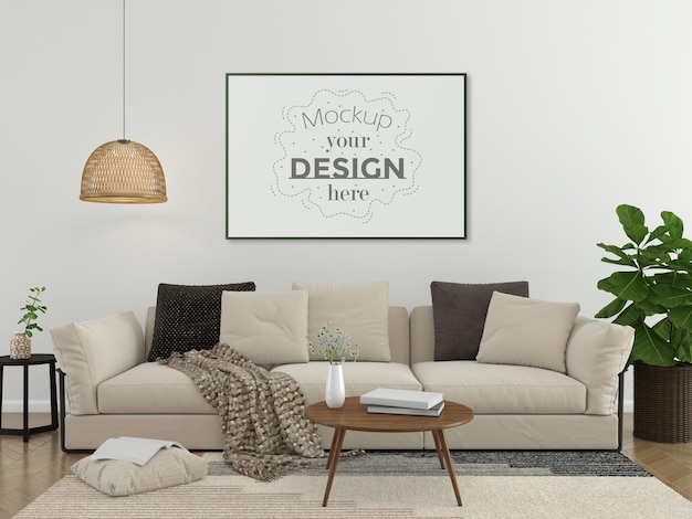 Cornice poster in soggiorno mockup