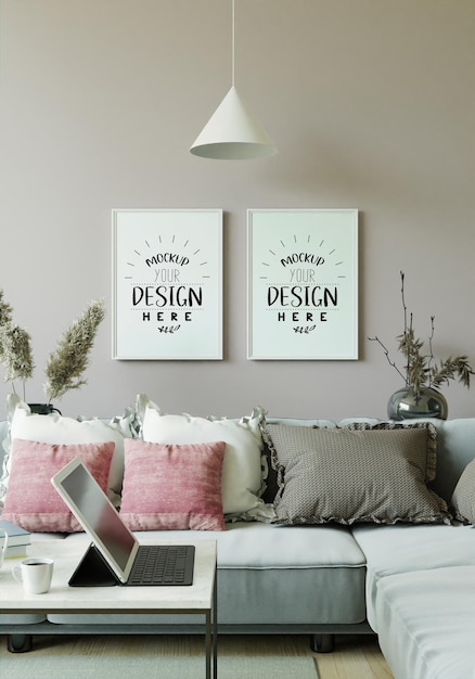 Poster frame in living room mockup