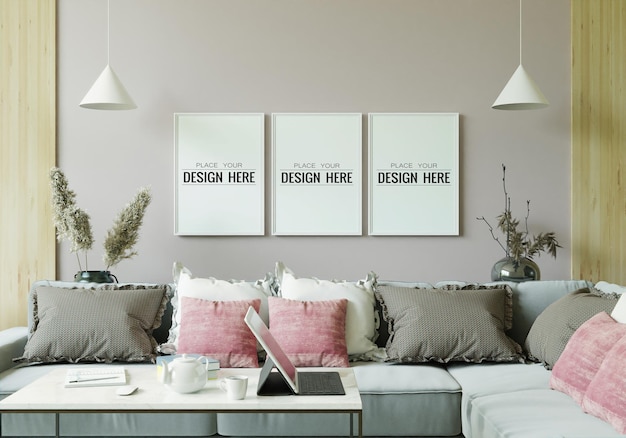 poster frame in living room mockup