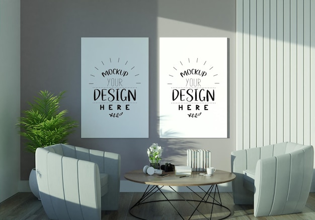 Poster frame in living room mockup