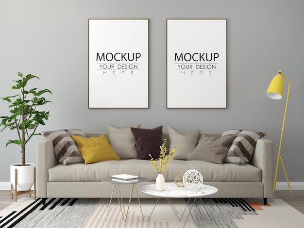 Poster frame in living room mockup