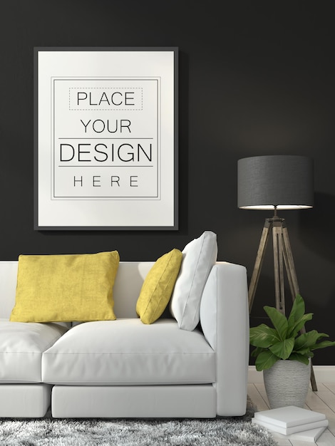 Poster frame in living room mockup