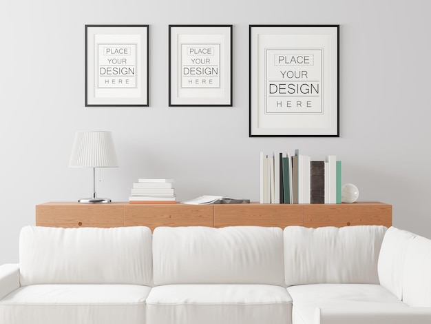 PSD poster frame in living room mockup