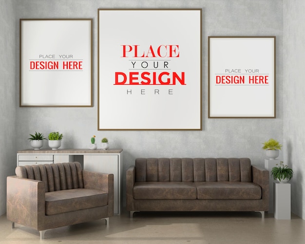 Poster frame in living room mockup