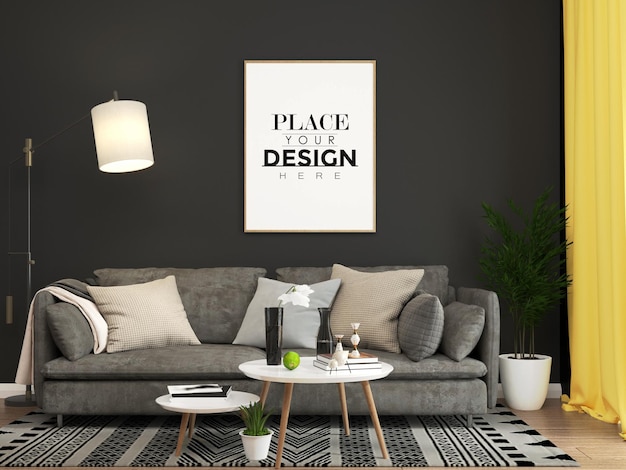 Poster frame in living room mockup