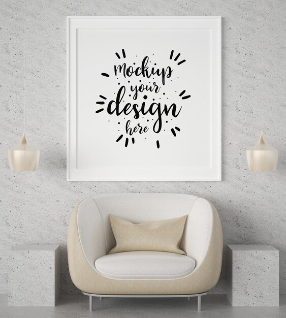 PSD poster frame in living room mockup