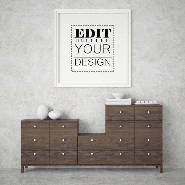 PSD poster frame in living room  mockup