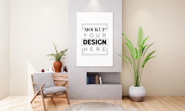 Poster Frame in living room  Mockup