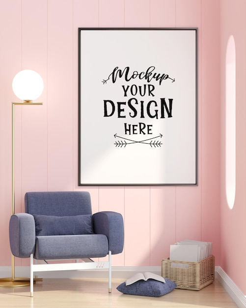 Poster Frame in living room  Mockup