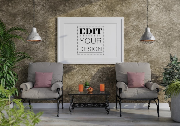 Poster Frame in living room  Mockup