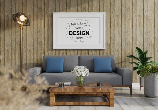 poster frame in living room  mockup
