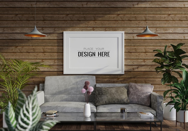 poster frame in living room  mockup