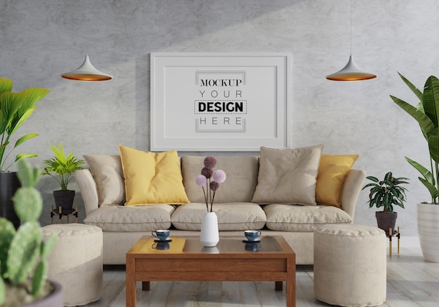 poster frame in living room  mockup
