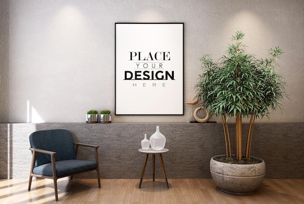 Poster Frame in living room  Mockup